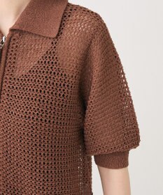 Green Parks 襟付きメッシュ編みＺＩＰカーディガン