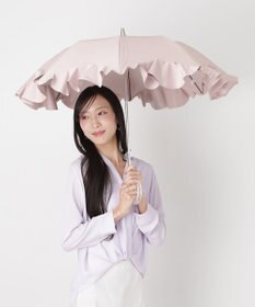 MOONBAT 【1級遮光/遮熱/UV】LANVIN en Bleu (ランバン オン ブルー)晴雨兼用日傘 ラッフルフリル 無地 チャーム付き 折りたたみ傘 楽折