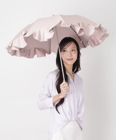 MOONBAT 【1級遮光/遮熱/UV】LANVIN en Bleu (ランバン オン ブルー)晴雨兼用日傘 ラッフルフリル 無地 チャーム付き 折りたたみ傘 楽折