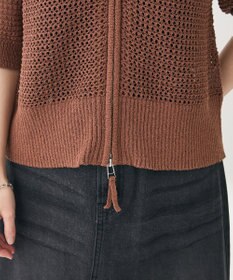 Green Parks 襟付きメッシュ編みＺＩＰカーディガン