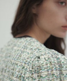 BEIGE， TEASEL / ノーカラーツイードショートジャケット