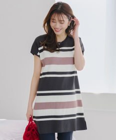 Tiaclasse 【新色追加・洗える】マルチボーダーフレンチニットチュニック