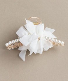 Phoebe フリルリボンパールバンスクリップ　ホワイト