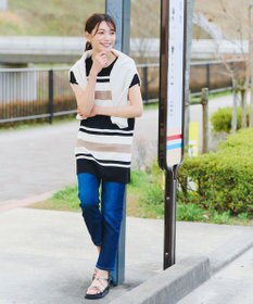 Tiaclasse 【新色追加・洗える】マルチボーダーフレンチニットチュニック