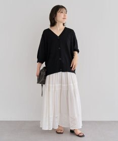 Green Parks 刺繍コードＶネックフレンチカーディガン