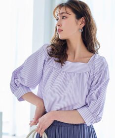 Tiaclasse L 【洗える】ストライプパフスリーブブラウス