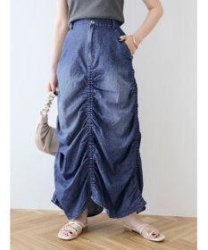 Green Parks ・ＳＵＧＡＲ　ＳＰＯＯＮ　シャーリングデニムスカート