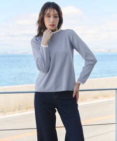 Tiaclasse L 【洗える】襟パール配色ニットトップス