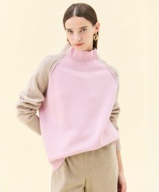 BEIGE， RULE / ウールカシミヤバイカラーハイネックニット Lilac × Taupe