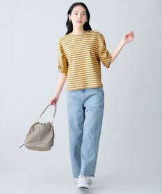 ANY L ツイストスリーブボーダートップス