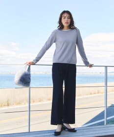 Tiaclasse L 【洗える】襟パール配色ニットトップス