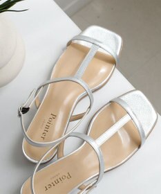 Pointer 日本製 本革ゴム仕様ストラップスクエアトゥサンダル