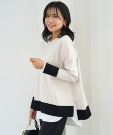 UNFILO マイビューティニット ワイドクルーネック グレージュブロック