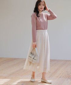 Tiaclasse L 【洗える】襟パール配色ニットトップス