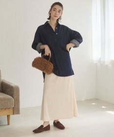 WEGO 【ANGIE VINTAGE】襟が選べる デニム チュニック シャツ （バンドカラー/レギュラーカラー）