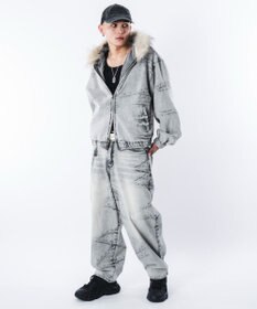 WEGO 【ユニセックス着用ITEM】ファーフードスラッシュデニムブルゾン