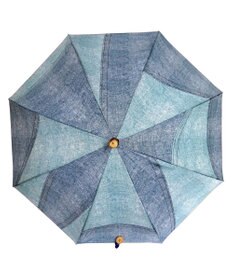 +RING 【限定/日本製】プラスリング 晴雨兼用傘（長ショート）BLU denim-like pattern-chestnut handle SR224