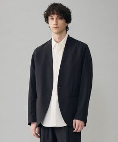UNFILO MENS ウーリーノ ノーカラージャケット ブラックピンストライプ
