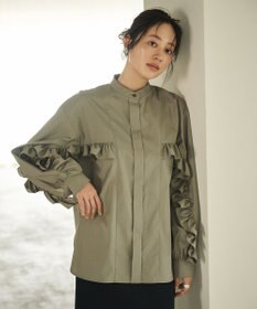 #Newans 【シワになりにくい/洗濯機可能】ラウンドフリルバンドカラーシャツ