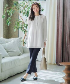 Tiaclasse L 【日本製】メランジプリント裏起毛スリムパンツ