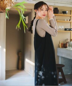 Tiaclasse L 【洗える】襟パール配色ニットトップス