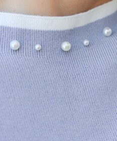 Tiaclasse L 【洗える】襟パール配色ニットトップス