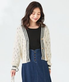 ANY SIS 【洗える】透かし編みニット カーディガン