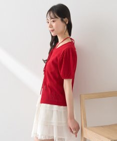 earth music&ecology 透かし編みフロントリボンカーディガン