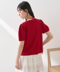 earth music&ecology 透かし編みフロントリボンカーディガン