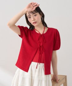 earth music&ecology 透かし編みフロントリボンカーディガン