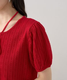 earth music&ecology 透かし編みフロントリボンカーディガン