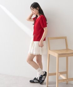 earth music&ecology 透かし編みフロントリボンカーディガン