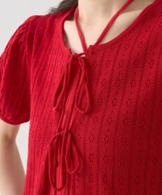 earth music&ecology 透かし編みフロントリボンカーディガン