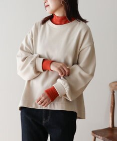 Green Parks 配色リブニットドッキング裏起毛プルオーバ