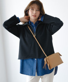 23区 【Oggi掲載】シャイニーコットンテリー ハーフジップ スウェット ネイビー系