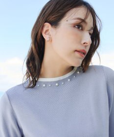 Tiaclasse L 【洗える】襟パール配色ニットトップス