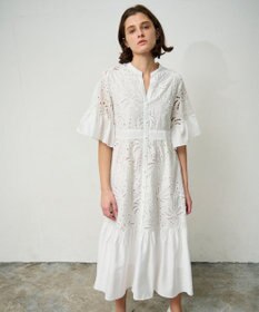 GRACE CONTINENTAL ヤシ柄カットワークワンピース