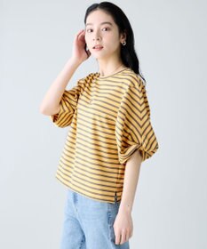 ANY L ツイストスリーブボーダートップス