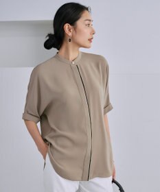 ICB 【人気のため新色追加・接触冷感・UVケア・速乾・洗える】BackSatinAmunzen 5分袖バンドカラーブラウス クリームブラウン系
