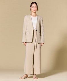 BEIGE， 【L-size】CAROLE / リネンライクノーカラーハーフ丈ジャケット