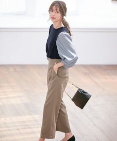 ANY SIS 【洗える】異素材コンビネジリパフ袖 プルオーバー