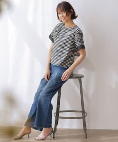 J.PRESS LADIES 【一枚で着映え】シアーギンガム クルーネック カットソー