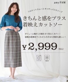 ANY 【WEB限定・接触冷感】シルケットスムース ギャザーパフスリーブトップス