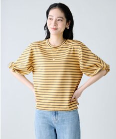 ANY L ツイストスリーブボーダートップス