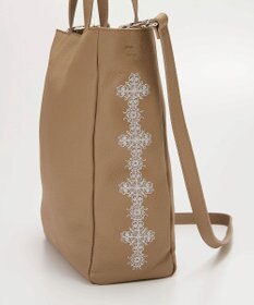 TOPKAPI 【TREASURE TOPKAPI】シュリンクレザー レース 刺しゅう ショルダー付 トートバッグ