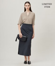 ICB 【人気のため新色追加・WEB限定・接触冷感・UVケア・速乾・洗える】BackSatinAmunzen 5分袖キーネックブラウス