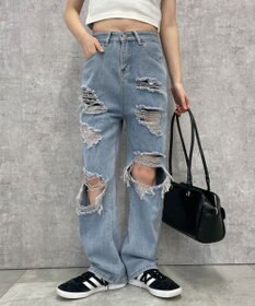 WEGO 【S～Lサイズ】ヘビークラッシュデニムパンツ