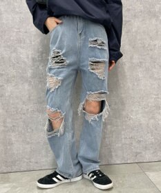 WEGO 【S～Lサイズ】ヘビークラッシュデニムパンツ