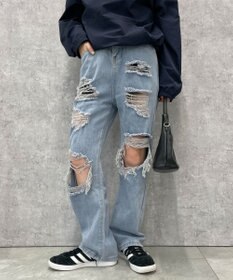 WEGO 【S～Lサイズ】ヘビークラッシュデニムパンツ