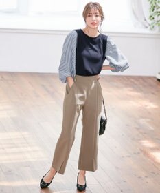 ANY SIS 【洗える】異素材コンビネジリパフ袖 プルオーバー